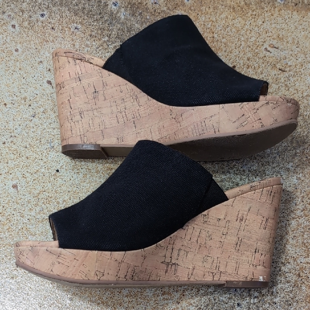 Abound Black Canvas Cork Wedge Mule Sandals